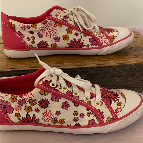 Coach Pink Floral Sneakers, does have a couple small spots but not noticeable - Picture 3 of 7